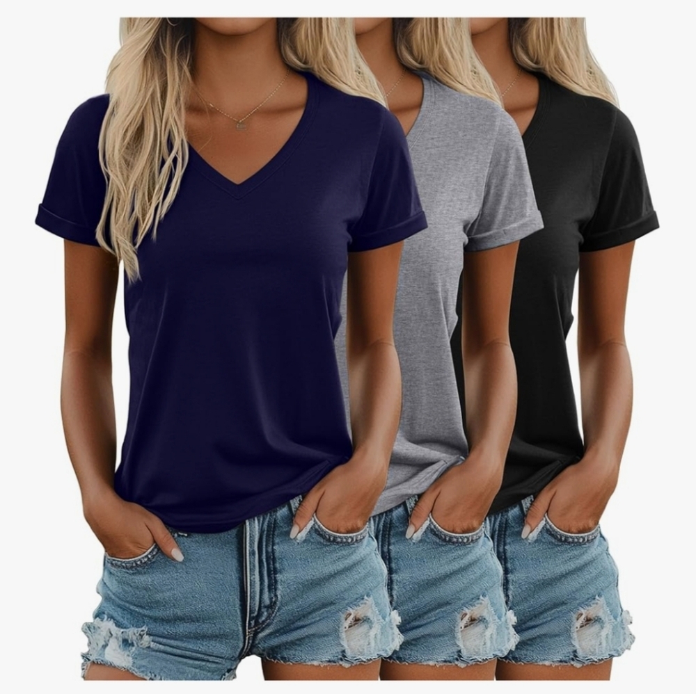 Ficerd 3 Pack V Neck T Shirts Cotton Short Sleeve Loose Fit Medium all have tags
